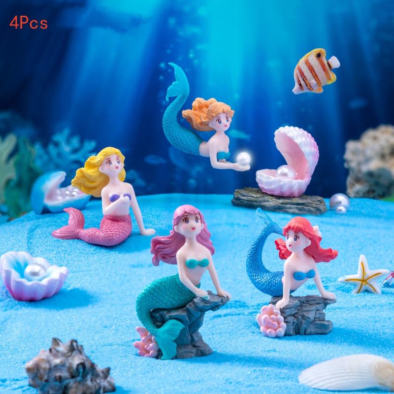 Aquarium Fish Tank Price - 4 個のプラスチック水槽リトルマーメイドオーナメントミニチュア置物水族館の装飾 DIY ケーキ装飾デスククラフトアクセサリー