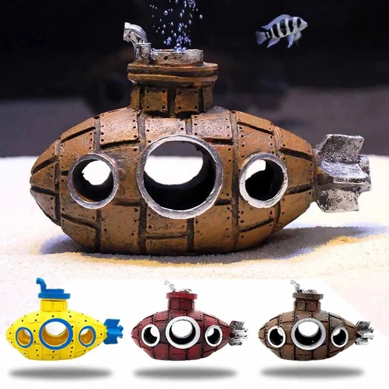 Aquarium Fish Tank Price - 樹脂製潜水艦型オーナメント、水槽飾り、魚やエビの隠れ家、洞窟、水槽用造園アクセサリー