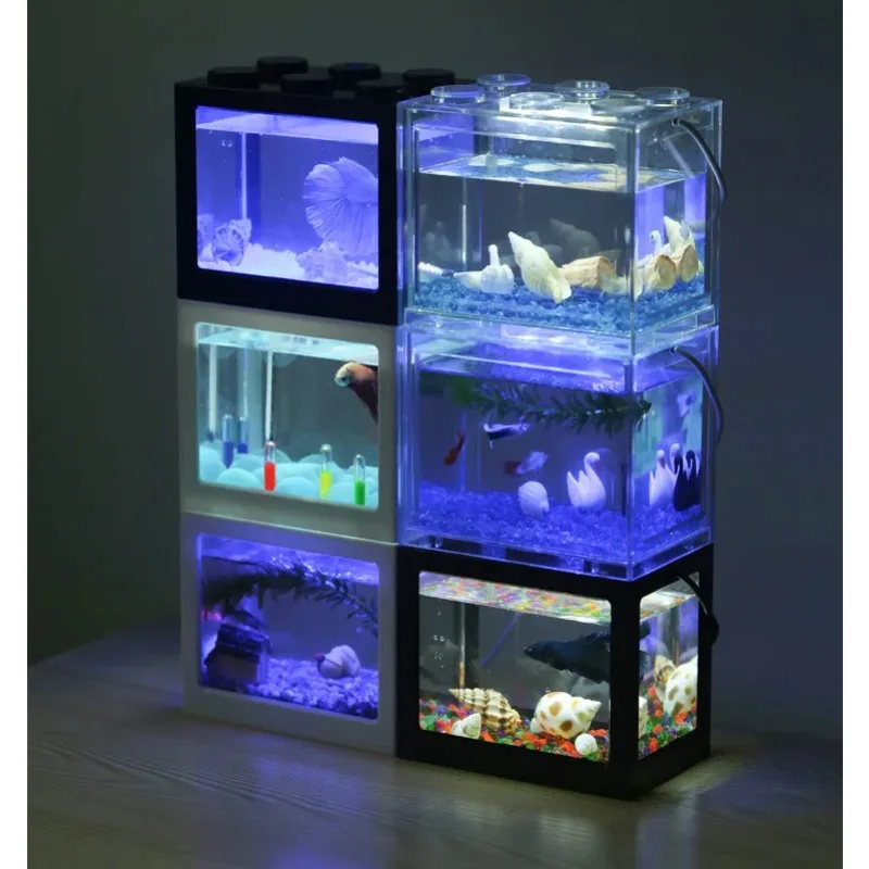 Aquarium Fish Betta - ミニLEDデスクトップ水族館水槽ランプ,オルテタ,シミュレーションシリンダー,小さな創造的な水槽のブロック,1l