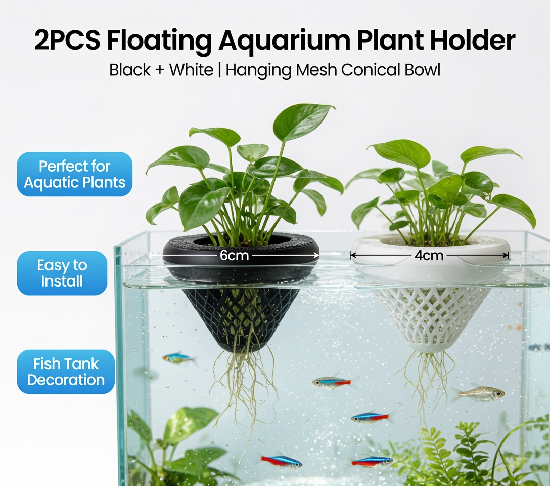 2個入りフローティングアクアリウムプラントホルダー、水槽用吊 - Aquarium Fish Tank Price のレビューと価格