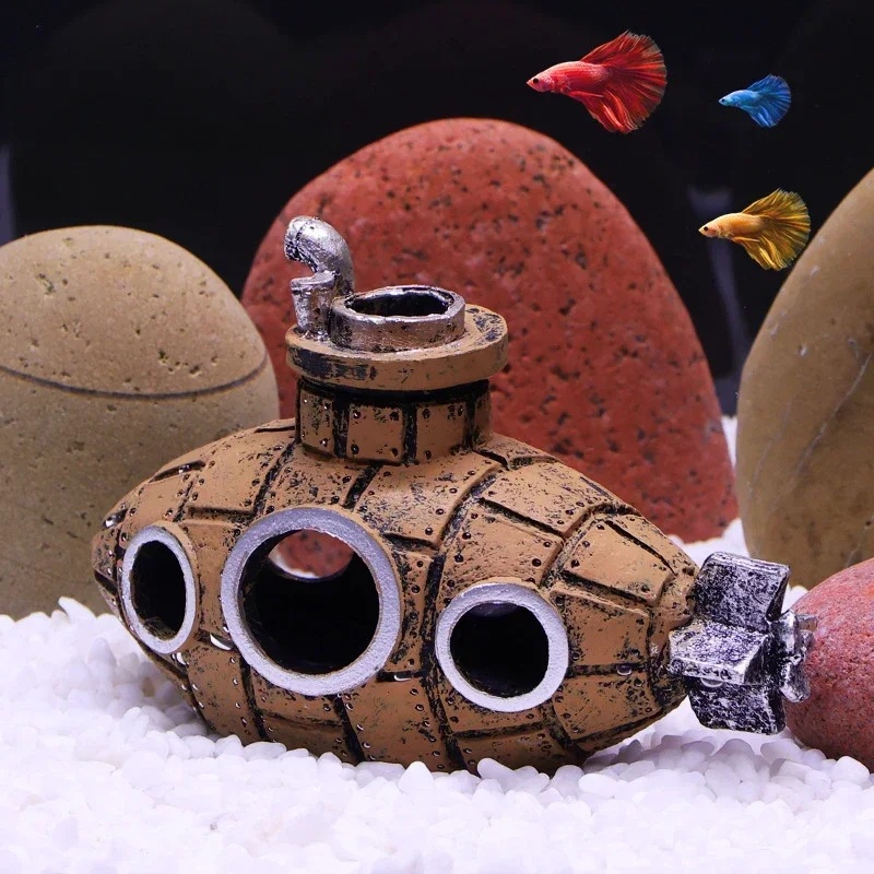 樹脂製潜水艦型オーナメント、水槽飾り、魚やエビの隠れ家、洞窟 - Aquarium Fish Tank Price のレビューと価格