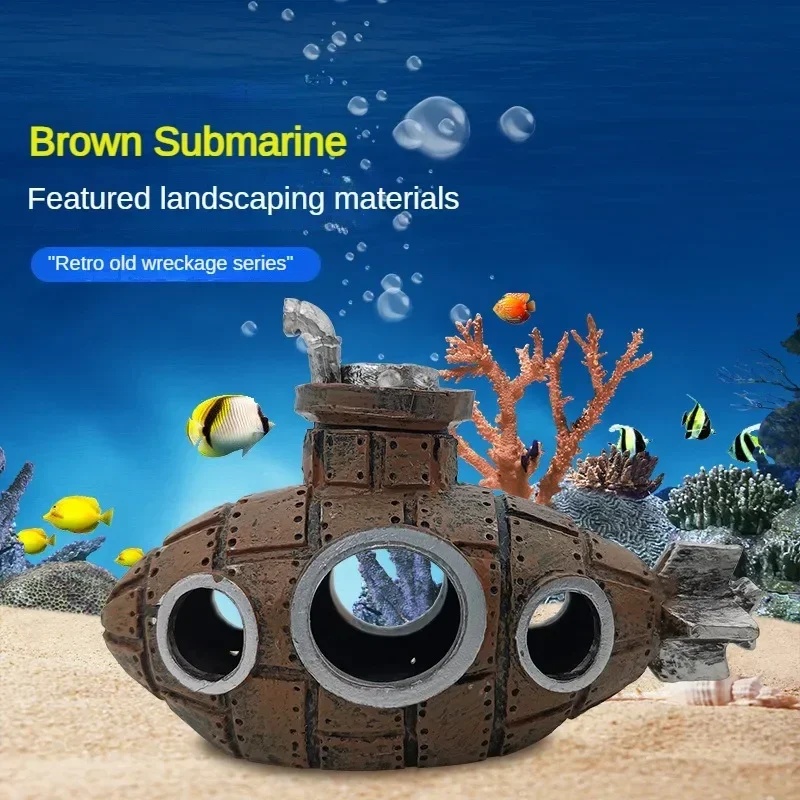 樹脂製潜水艦型オーナメント、水槽飾り、魚やエビの隠れ家、洞窟 - Aquarium Fish Tank Price のレビューと価格