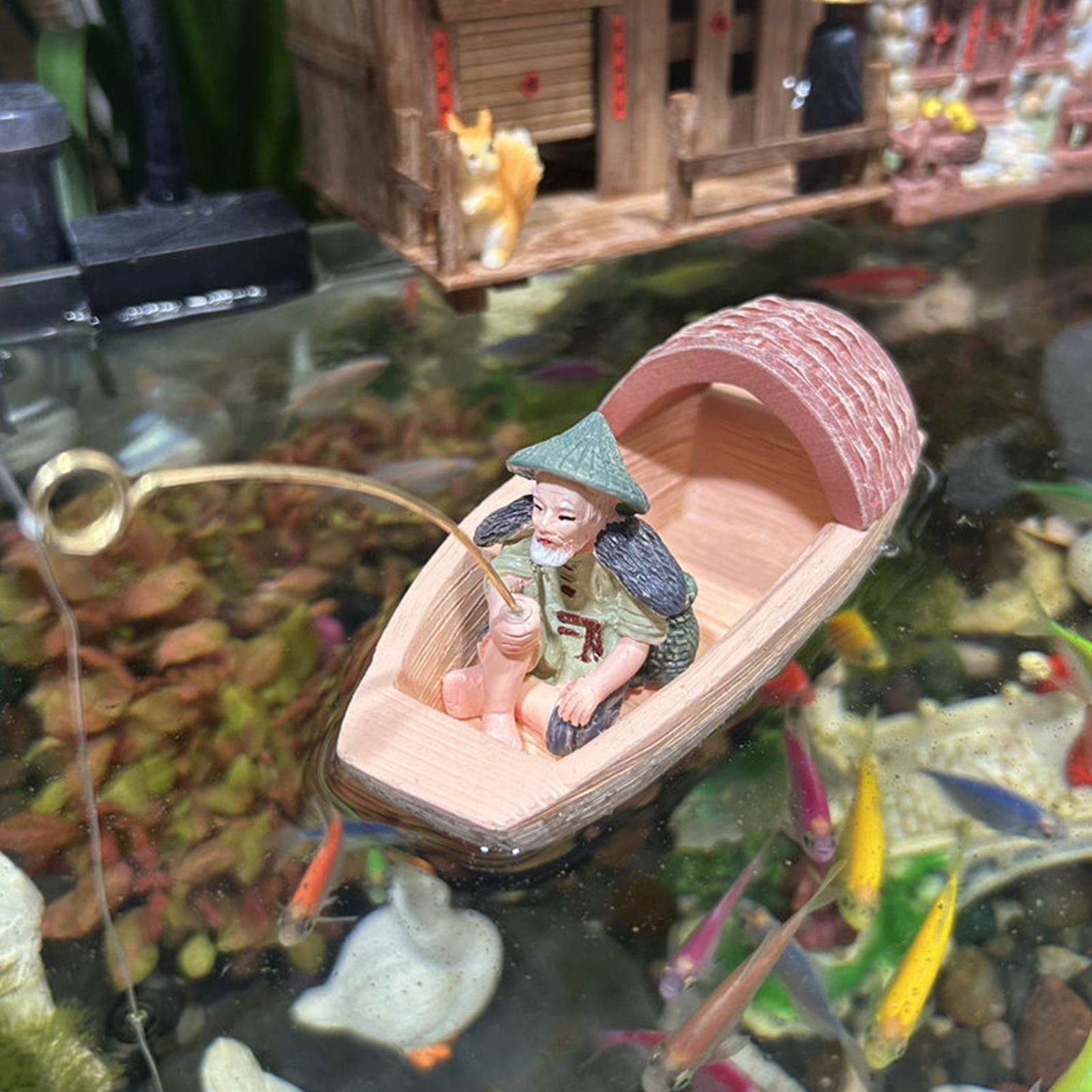 樹脂製フローティングフィッシャーマンボートオーナメントミニシ - Aquarium Fish Tank Price のレビューと価格