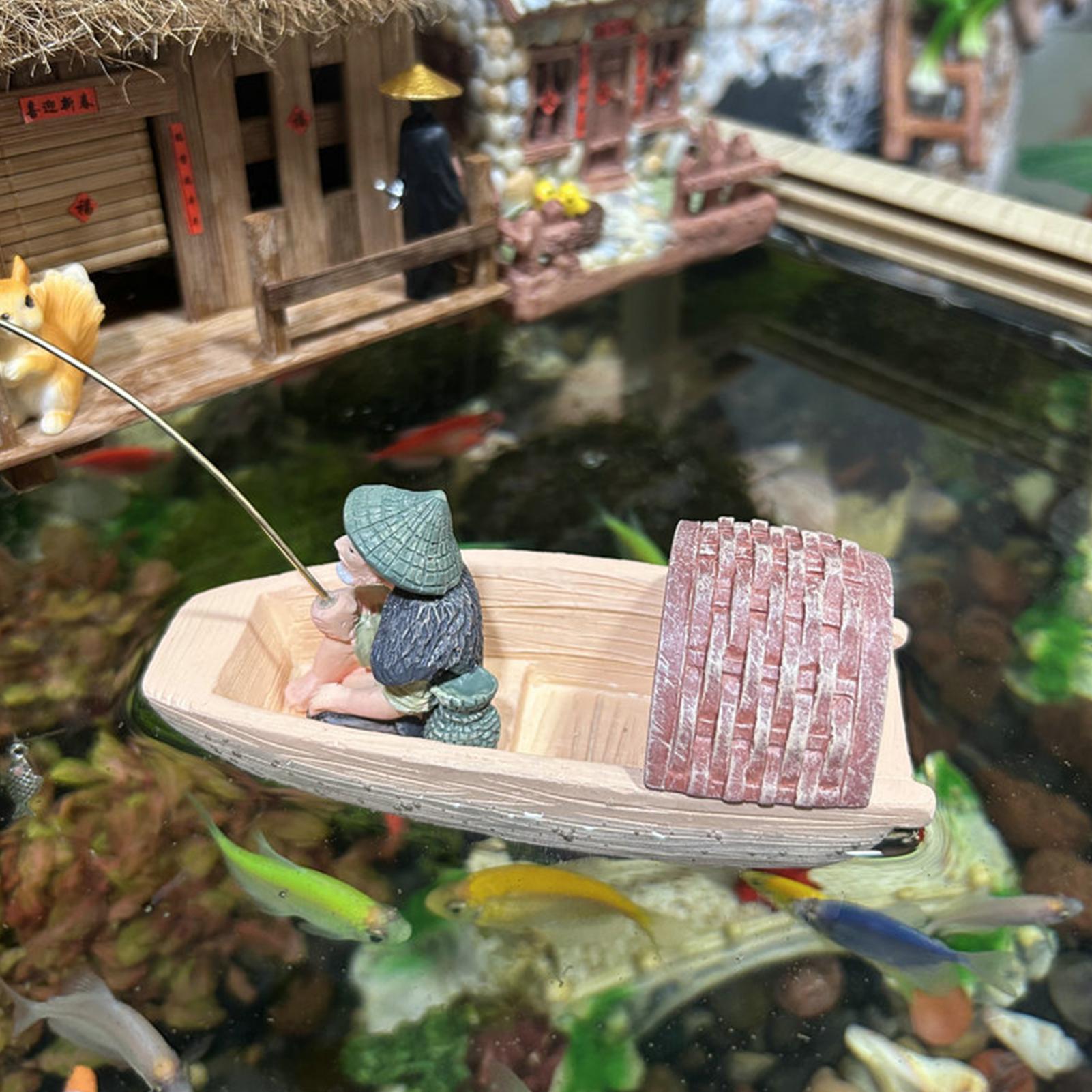 樹脂製フローティングフィッシャーマンボートオーナメントミニシ - Aquarium Fish Tank Price のレビューと価格