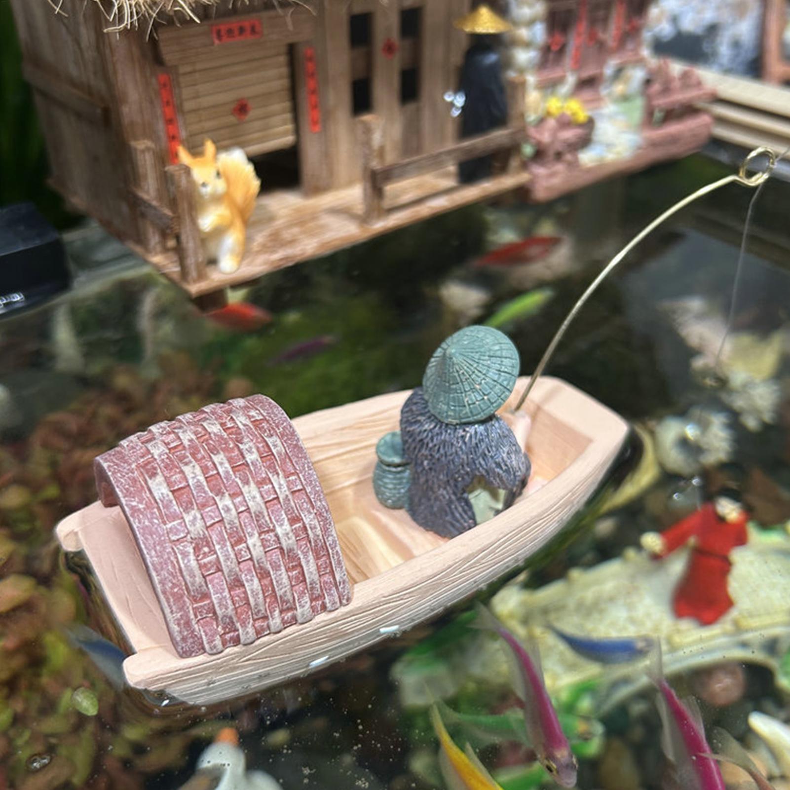樹脂製フローティングフィッシャーマンボートオーナメントミニシ - Aquarium Fish Tank Price のレビューと価格